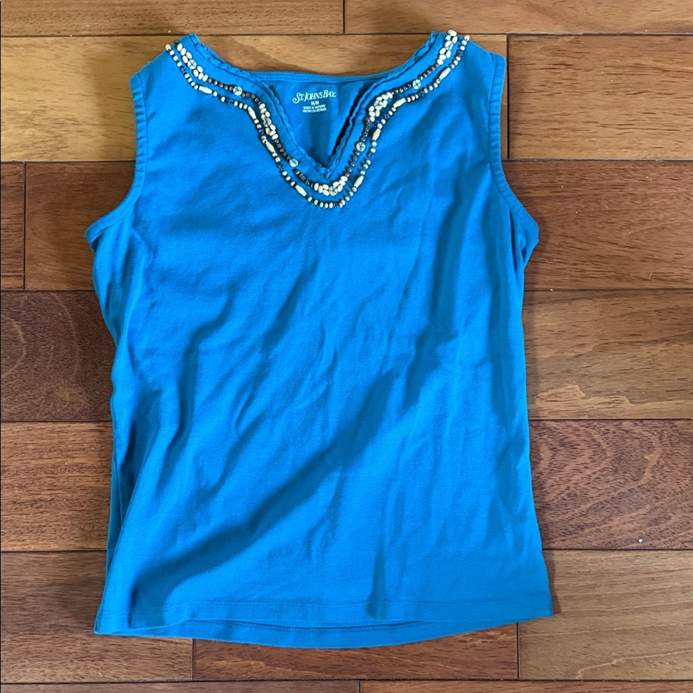 St. John's Bay Blue Tank Top with Beaded Neckline